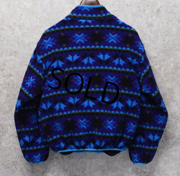 画像3: 【ビンテージ】【ＬＬビーン】【L.L.Bean】紺ｘ水色【ノルディック柄】【スナッププルオーバーフリース】サイズＷ－Ｍ程度  (3)