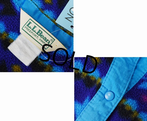 画像2: 【ビンテージ】【ＬＬビーン】【L.L.Bean】紺ｘ水色【ノルディック柄】【スナッププルオーバーフリース】サイズＷ－Ｍ程度  (2)