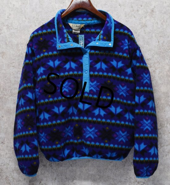 画像4: 【ビンテージ】【ＬＬビーン】【L.L.Bean】紺ｘ水色【ノルディック柄】【スナッププルオーバーフリース】サイズＷ－Ｍ程度  (4)