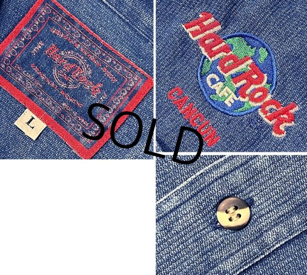 画像2: 【ビンテージ】【Hard Rock Cafe】ハードロックカフェ【CANCUN】インディゴブルー【BDシャツ】【サイズL】  (2)