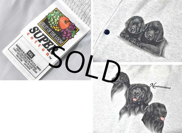 画像2: 程度良好!!【ビンテージ】FRUIT OF THE LOOM【フルーツオブザルーム】ニューファンドランド犬【グレー×紺】【スウェットスタジャン】【スタジャン】【サイズXXL】  (2)