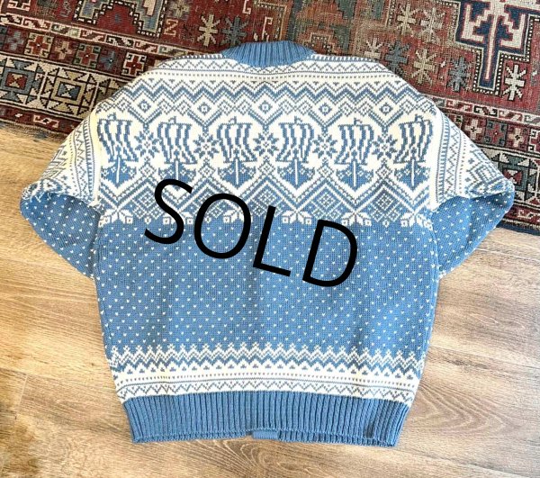 画像3: 程度良好!! ノルウェー製【DEVOLD】【ノルディックカーディガン】ウールカーディガン【白×水色】【サイズM】  (3)