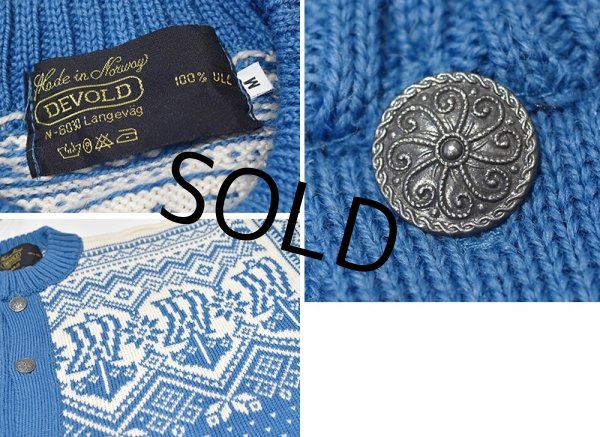 画像2: 程度良好!! ノルウェー製【DEVOLD】【ノルディックカーディガン】ウールカーディガン【白×水色】【サイズM】  (2)