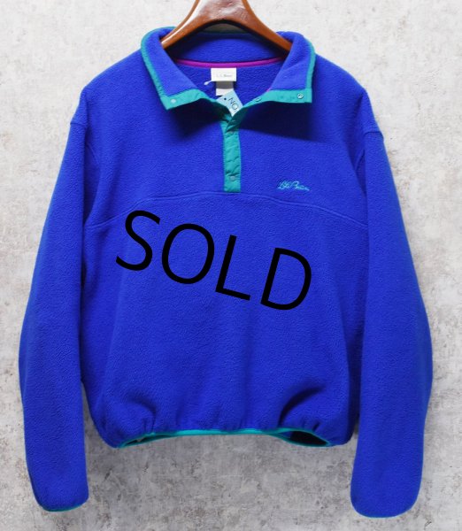 画像4:  90's~ 【ビンテージ】【ＬＬビーン】【L.L.bean】【青ｘエメラルド】【プルオーバーフリース】【スナップＴ】サイズＬ程度  (4)