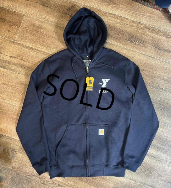 画像2: デッドストック【カーハート】紺【YMCA STAFF】 フルジップパーカー【サイズS】  (2)