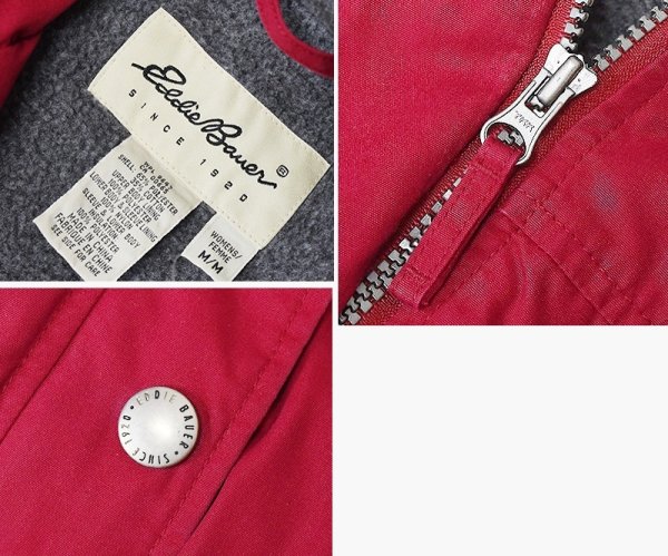 画像2: 90's~【ビンテージ】【エディーバウアー】【白タグ】【エンジxグレーフリース裏地付き】【マウンテンパーカー】レディース古着【レディースM】  (2)