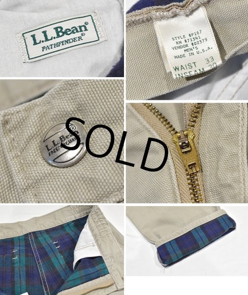 画像2: 90's【ビンテージ】【L.L.Bean】【エルエルビーン】【裏地ブラックウォッチ】【コットンパンツ】１タック【ベージュ】【33×30】  (2)