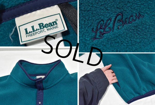 画像2: 【ビンテージ】【LL Bean】LLビーン【緑×紺】プルオーバーフリース【スナップTフリース】【L程度】  (2)