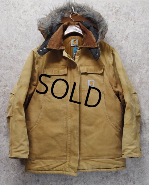 画像1: 【ビンテージ】【カーハート】【carhartt】ブラウン【ダック地】フード付き【トラディショナルコート】レディース古着【フルジップパーカー】  (1)