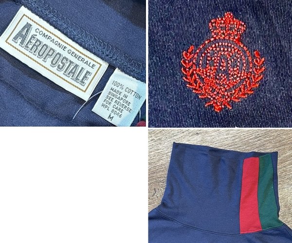 画像2: 90's~ ビンテージ【AEROPOSTALE】エアロポステール【紺xライン入り】ネイビー【タートルネックロンT】【サイズM】  (2)