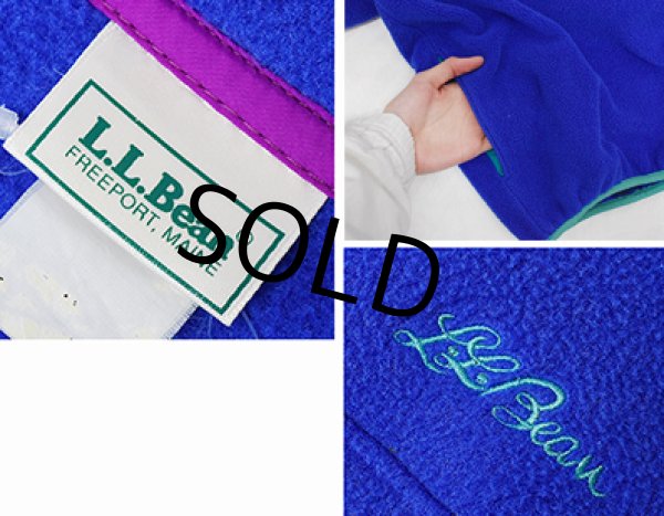 画像2:  90's~ 【ビンテージ】【ＬＬビーン】【L.L.bean】【青ｘエメラルド】【プルオーバーフリース】【スナップＴ】サイズＬ程度  (2)