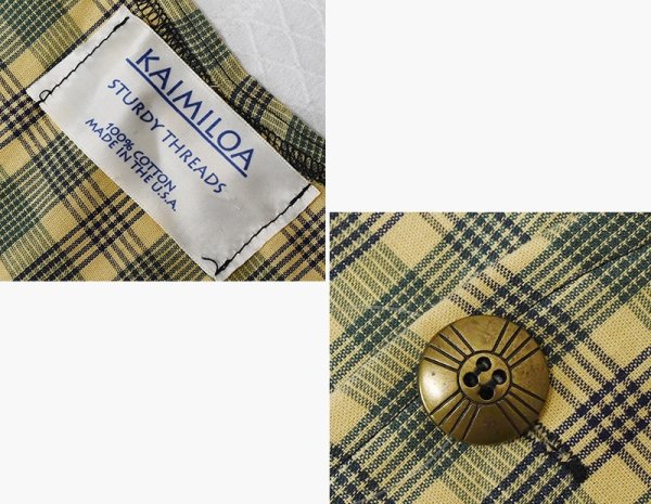 画像2: USA製【ビンテージ】【KAIMILOA】【クリームx緑x紺】チェック【ベスト】【サイズL程度】  (2)