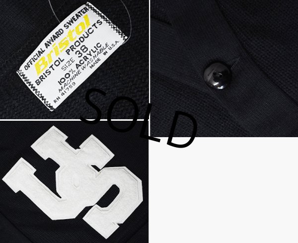 画像2: 90's【USA製】【ビンテージ】【Bristol】【ブリストル】USワッペン【黒】ブラック【アクリルカーディガン】【サイズ38】  (2)