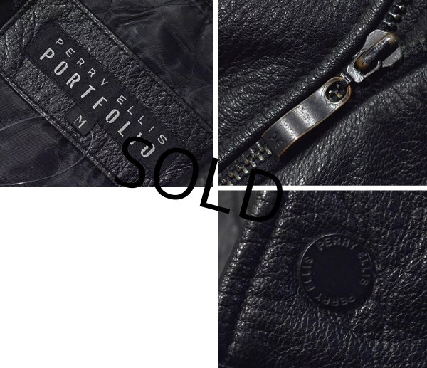 画像2: 【ビンテージ】【PERRY ELLIS PORTFOLIO】ペリーエリス【黒】レザージャケット【サイズM】  (2)