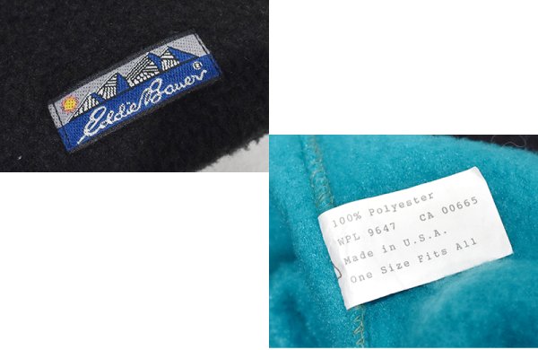 画像2: 90's~【USA製】【ビンテージ】エディーバウアー【ターコイズブルー×黒】【フリースキャップ】  (2)