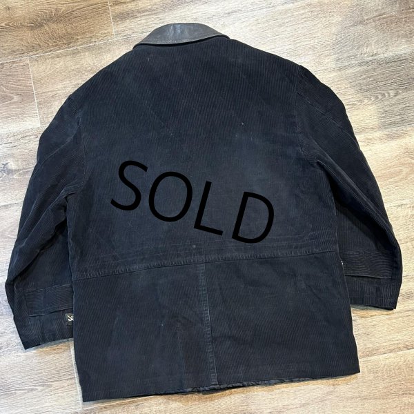 画像3: ビンテージ【CLUB UOMO】【黒】【コーデュロイx襟レザー切替】【中綿入りジャケット 】【サイズL程度】  (3)