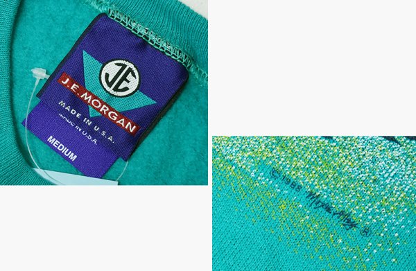 画像2: 程度良好 90's~ ビンテージ 【USA製】【JE MORGAN】ジェーイーモーガン 鴨 カモ【エメラルドグリーン】【スウェット】【サイズM】  (2)