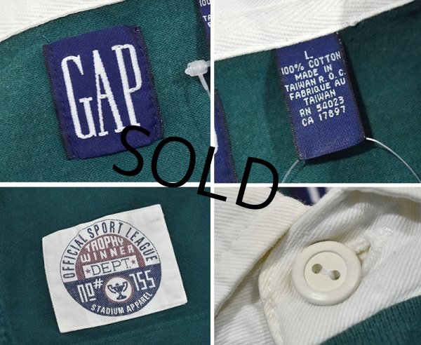 画像2: ビンテージ【オールドGAP】【緑×紺×黄色】【ボーダー柄 】【ラガーシャツ】【サイズL】  (2)