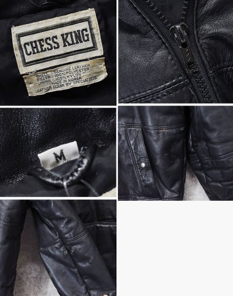 画像2: 80's【ビンテージ】【CHESSKING】【チェスキング】【黒】中綿入り【レザージャケット】レザーダウンジャケット【サイズM】  (2)