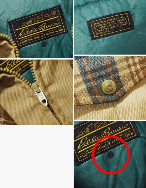画像2: 70's〜【ビンテージ】黒タグ【Eddie Bauer】【エディーバウアー】【チェックウールxベージュ】【ジップアップ】【ダウンジャケット】  (2)