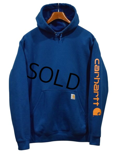 画像1: 【ビンテージ】【カーハート】carhartt【青】ロゴ入り【パーカー】【サイズ Ｍ】  (1)