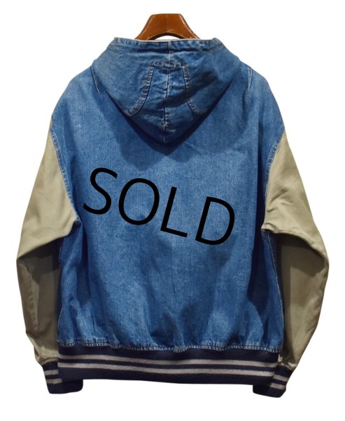 画像3: 【ビンテージ】【ESSENTIALS】【エッセンシャルズ】【デニム×袖コットン】【スタジャン】フード付き【サイズL】  (3)