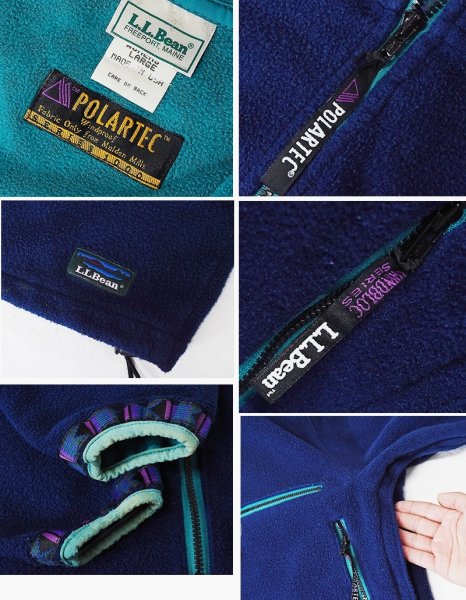 画像2: 90's 【L.L.Bean】ビンテージ【LLビーン】ポーラテック【WIND BLOCK SERIES】紺xエメラルドグリーン【ハーフジップフリースパーカー】アノラック サイズW-L  (2)
