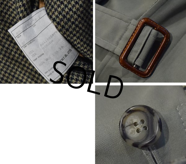 画像2: 【イタリー製】【ビンテージ】【ベージュ×緑千鳥格子】【リバーシブル】【ステンカラーコート】  (2)