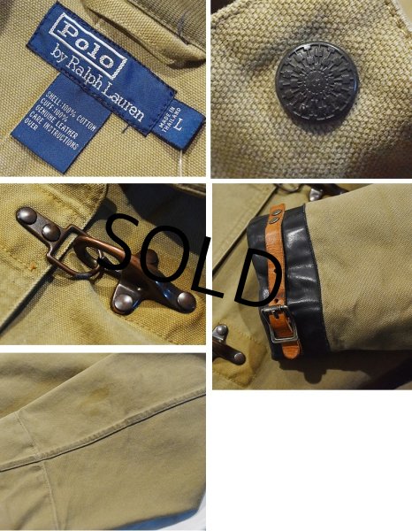 画像2: 90's【ビンテージ】【ラルフローレン】POLO RALPH LAUREN 袖黒レザー ベージュ 【ファイヤーマンジャケット】 【サイズL】  (2)