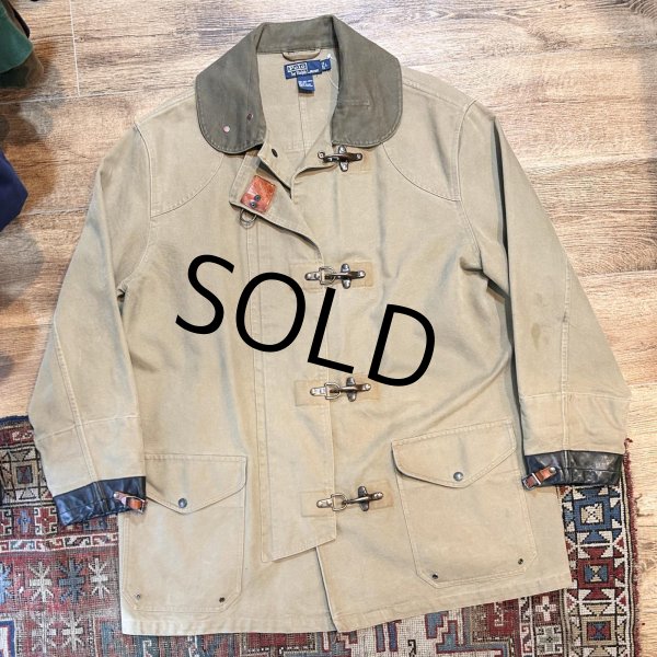 画像4: 90's【ビンテージ】【ラルフローレン】POLO RALPH LAUREN 袖黒レザー ベージュ 【ファイヤーマンジャケット】 【サイズL】  (4)