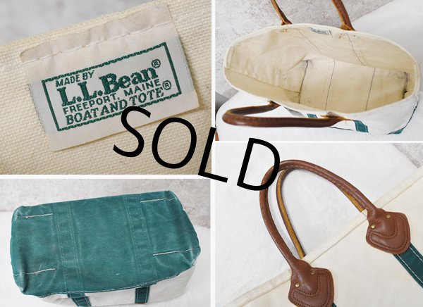 画像2: 80's【ビンテージ】【L.L.bean】【レザーハンドル】【エルエルビーン】生成りｘ緑【キャンバス】【トートバッグ】【キャンパストート】  (2)