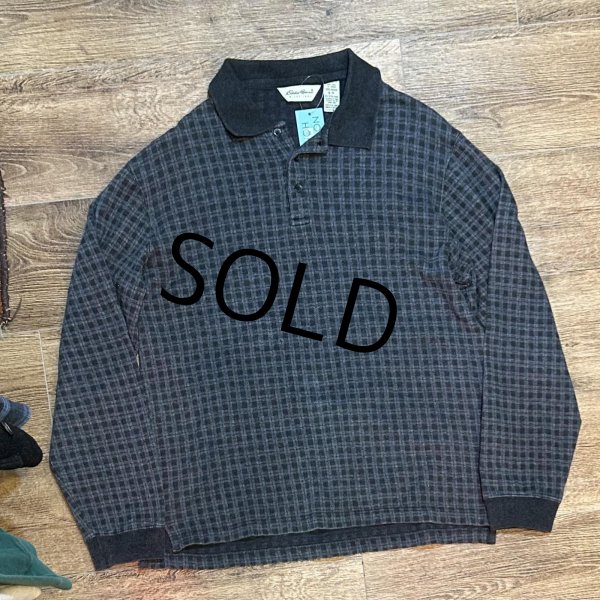 画像1: ビンテージ【Eddie Bauer】【エディーバウアー】【白タグ】【黒xグレー】【チェック】【長袖ポロシャツ】【サイズS】  (1)
