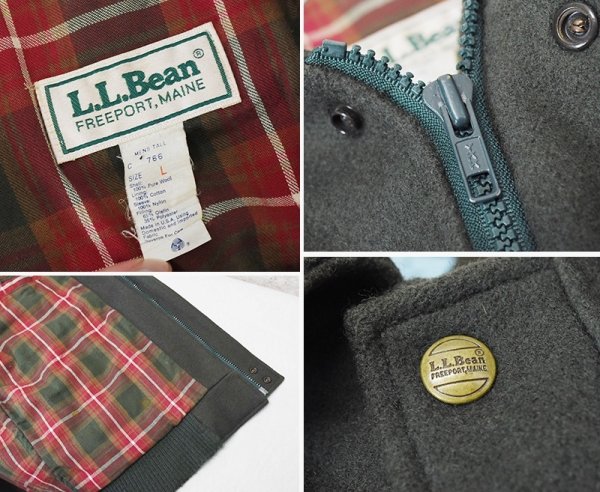 画像2: 【USA製】【ビンテージ】【LLビーン】【L.L.bean】オリーブ【裏地チェック】【ウールブルゾン】【サイズL】  (2)