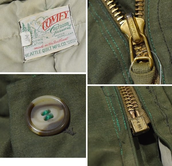 画像2: 【50’s】ビンテージ【COMFY OUTDOOR】【コンフィー】オリーブグリーン【コヨーテフード付きダウンジャケット】【サイズM-Long】  (2)