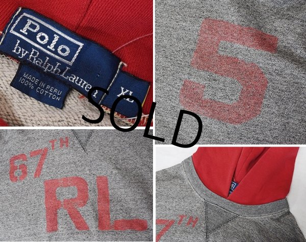 画像2: 90’s【ラルフローレン】67th RL【バックプリント付き】【グレーx赤】【パーカー】【サイズXL】  (2)