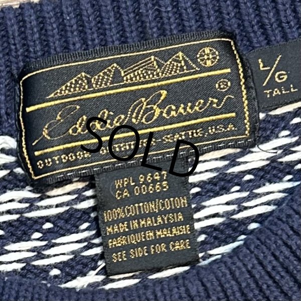 画像2: ~90’s【エディーバウアー】Eddie Bauer 黒タグ【紺x白】【バーズアイ柄】コットンセーター【サイズM】  (2)