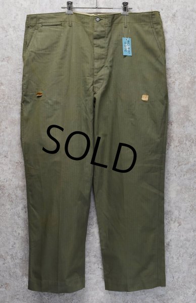 画像2: 【デッドストック】40's【ビンテージ】【米軍実物】U.S.ARMY【M-42】【HBTパンツ】フィールドトラウザーズ【44×31】   (2)
