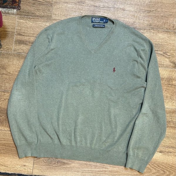 画像1: ビンテージ【ラルフローレン】POLO RALPH LAUREN【若草色】【Vネック】【コットンセーター】【サイズL】   (1)
