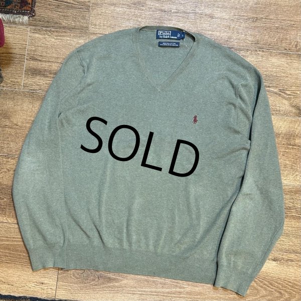 画像1: ビンテージ【ラルフローレン】POLO RALPH LAUREN【若草色】【Vネック】【コットンセーター】【サイズL】   (1)