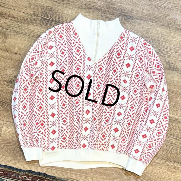 画像4: 80's~【ビンテージ】L.L.Bean【ＬＬビーン】【白ｘ赤】総柄【ハーフジップスウェット】 レディース古着  (4)