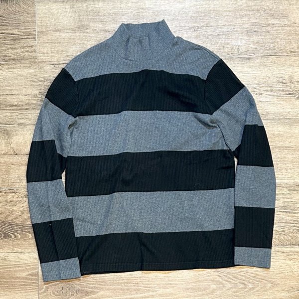 画像1: 【ラルフローレン】POLO RALPH LAUREN【黒ｘチャコール】ボーダー 針抜き【タートルネックロンT】【サイズＭ】  (1)