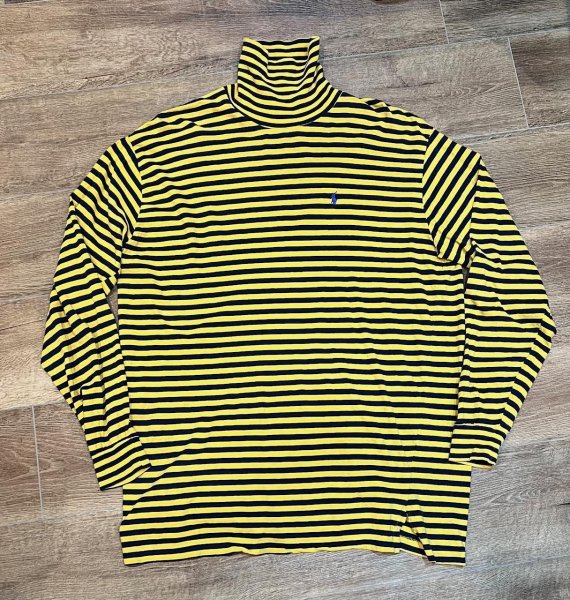 画像1: USA製【オールドラルフローレン】POLO RALPH LAUREN ビンテージ【黄色ｘネイビー】ボーダー【タートルネックロンT】【サイズL】  (1)