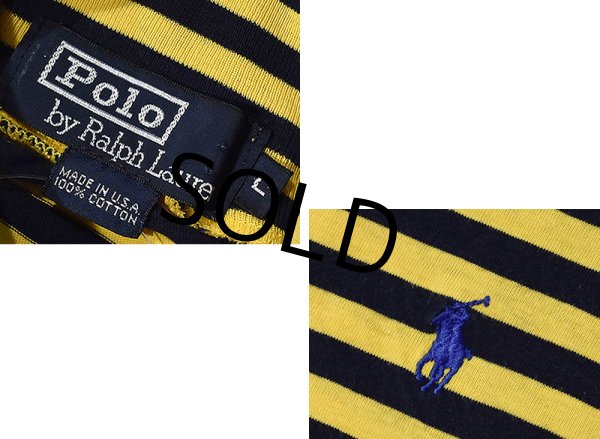 画像2: USA製【オールドラルフローレン】POLO RALPH LAUREN ビンテージ【黄色xネイビー】ボーダー【タートルネックロンT】【サイズL】  (2)