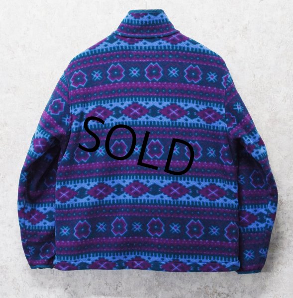 画像3: 【L.L.Bean】ビンテージ【ＬＬビーン】ポーラテック【Windproof】紫×緑幾何学模様【ハーフジップフリース】サイズW-M (3)