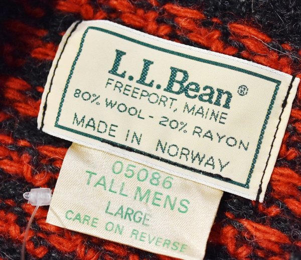 画像2: 80’s ノルウェー製【L.L.Bean】【LLビーン】【バーズアイ】【チャコール×赤】【ウールニットセーター】【サイズL】  (2)