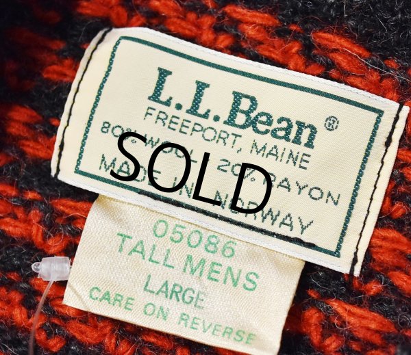 画像2: 80’s ノルウェー製【L.L.Bean】【ＬＬビーン】【バーズアイ】【チャコール×赤】【ウールニットセーター】【サイズＬ】  (2)