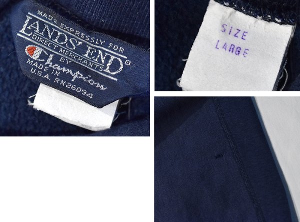 画像2: 80's~【USA製】【ビンテージ】【LAND’S END】ランズエンド別注【チャンピオン】【Champion】【リバースウィーブ】紺【目無し】パーカー【サイズL】  (2)