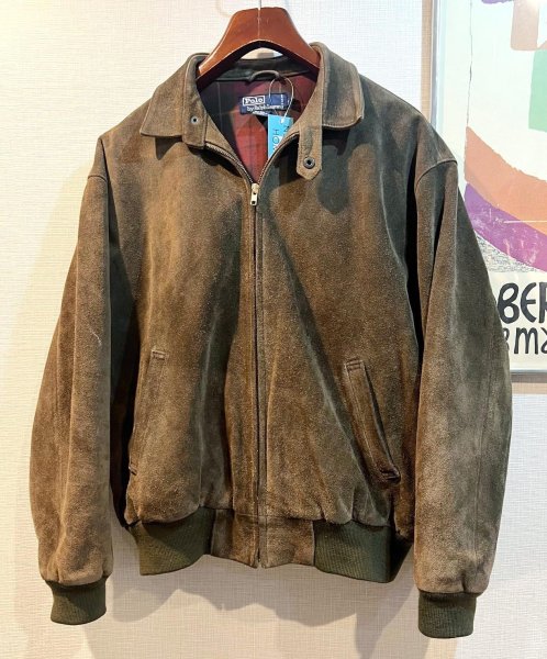 画像1: 90's~ ビンテージ【ラルフローレン】【POLO RALPH LAUREN】ブラウン チンストラップ付き【スエードブルゾン】スウィングトップ【サイズＬ】  (1)