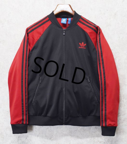画像1: 【ビンテージ】【アディダス】adidas【黒×赤ライン】【背面トレフォイルロゴ】【トラックジャージ】【サイズＬ】  (1)
