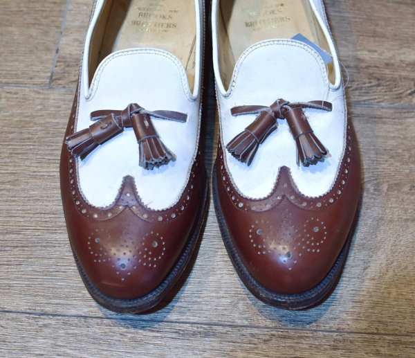 画像3: 【ブルックスブラザーズ】【茶色×白】【オールデン】メダリオン【タッセルローファー】【9 1/2 2E】【27.5cm程度】  (3)